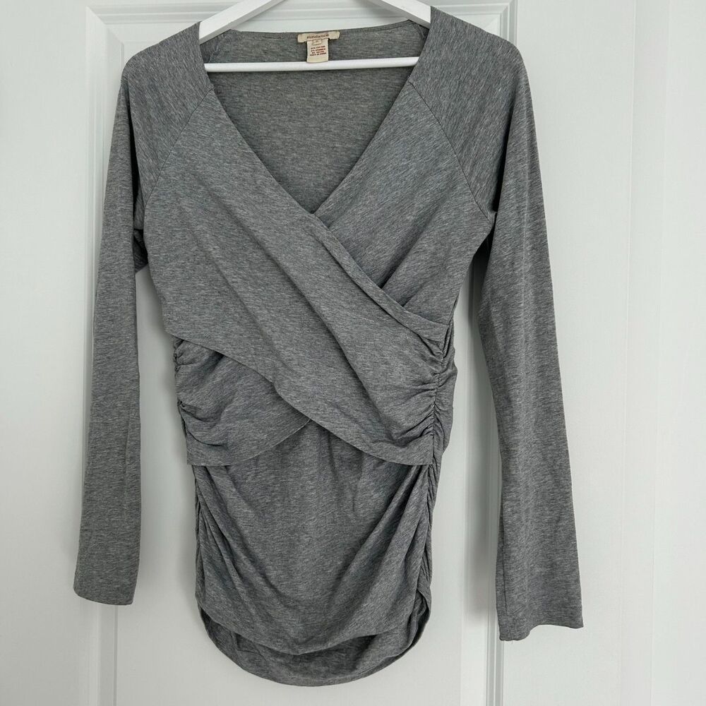 Sundance Vanessa Faux Wrap Top Women Ruched V-Neck Long Sleeve Casual Shirt Sz S